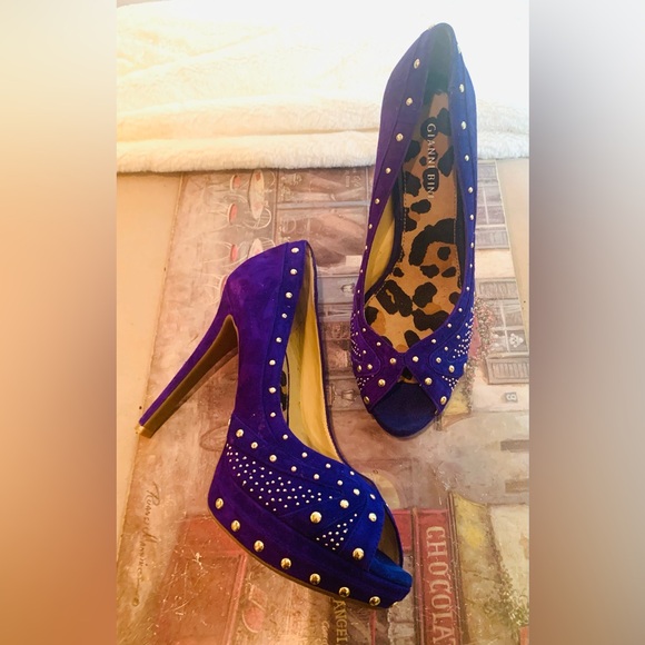 Gianni Bini Shoes - Gianni Bini Studded Purple Suede Heels